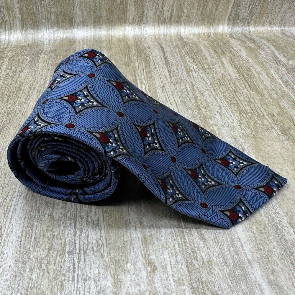 Jos A Bank Signature Gold Collection Blue Geometric Diamond Silk‎ Necktie